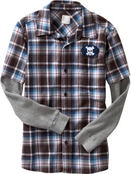 Boys: Boys 2-in-1 Plaid Flannel Shirts - Blue/Brown Plaid
