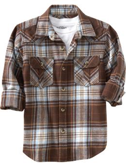 Boys: Boys Plaid Flannel Shirts - Blue/brown Plaid