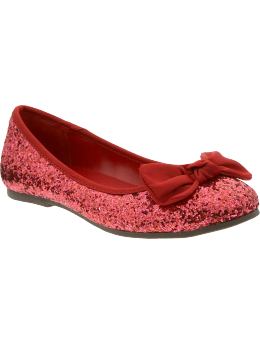Girls: Girls Glitter Ballet Flats - Red Glitter