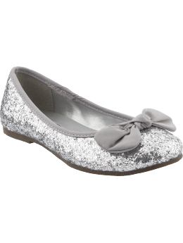 Girls: Girls Glitter Ballet Flats - Silver