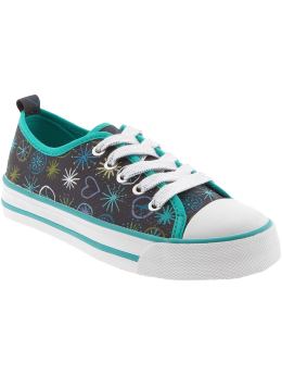 Girls: Girls Printed Metallic-Lace Sneakers - Gray Print