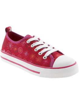 Girls: Girls Printed Metallic-Lace Sneakers - Red Print