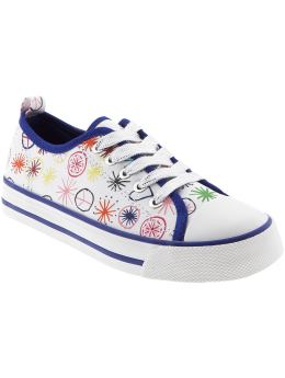 Girls: Girls Printed Metallic-Lace Sneakers - White