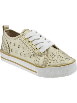 Girls: Girls Metallic Faux-Leather Sneakers - Gold