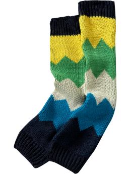 Girls: Girls Sweater-Knit Leg Warmers - Blue Stripe