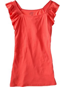 Women Women39s Smocked Flutter Sleeve Tops Bright Coral