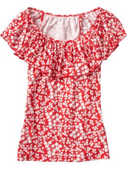 Women: Women's Jersey Ruffle Tops - Bright Coral