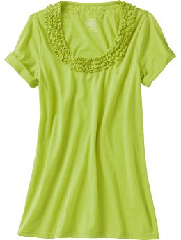 Women: Women's Ruffled Scoop-Neck Tees - Bright Lime