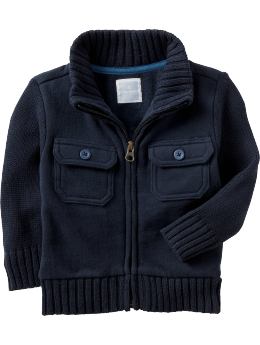 Newborn: Sweater-Trim Fleece Jackets for Baby - Ink Blue