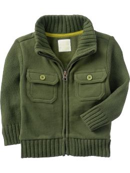 Newborn: Sweater-Trim Fleece Jackets for Baby - Knapsack Green