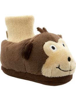 Baby Girls: Plush Monkey Slippers for Baby - Monkey