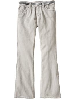 Girls Belted Metallic-Stitch Boot-Cut Jeans