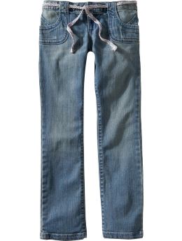 Girls Braided-Belt Skinny Jeans