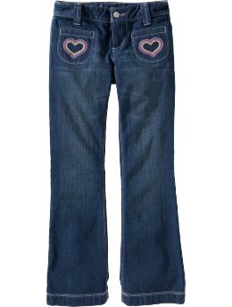 Girls Embroidered-Heart Boot-Cut Jeans