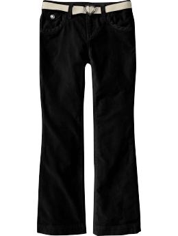 Girls: Girls Belted Velveteen Boot-Cut Pants - Black Jack