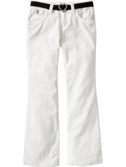 Girls: Girls Belted Velveteen Boot-Cut Pants - Marshmallow White
