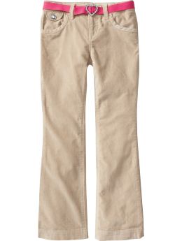 Girls: Girls Belted Velveteen Boot-Cut Pants - Khaki