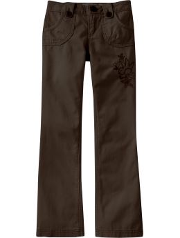 Girls: Girls Embroidered-Graphic Twill Pants - Coffee Grounds