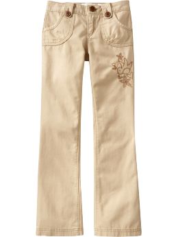 Girls: Girls Embroidered-Graphic Twill Pants - Khaki