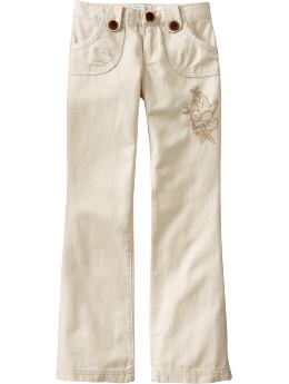 Girls: Girls Embroidered-Graphic Twill Pants - Stone