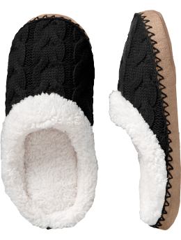 Gift Guide: Women's Sweater-Knit Sherpa-Lined Slippers - Black Jack