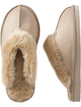 Women: Women's Sueded Faux-Fur Slippers - Tan