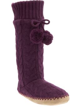 Women: Women's Cable-Knit Slipper Boots - Plummy Mummy