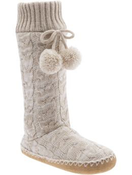 Women: Women's Cable-Knit Slipper Boots - Heather Oatmeal