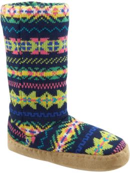 Women: Women's Fair Isle Slipper Boots - Navy Blue Combo