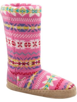 Women: Women's Fair Isle Slipper Boots - Pink Combo