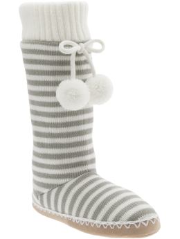 Women: Women's Striped Sweater-Knit Slipper Boots - White Stripe