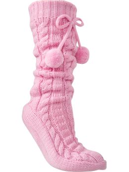 Women: Women's Sweater-Knit Slipper Socks - Puff Pink