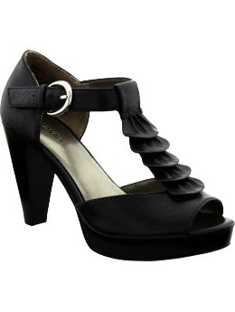 Women: Women's Ruffled Faux-Leather Peep-Toe Pumps - Black Jack