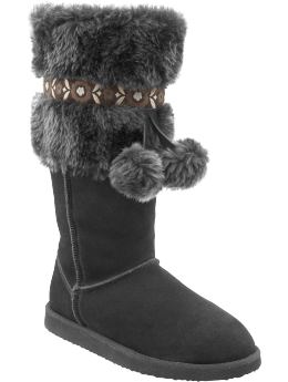 Women: Women's Faux Fur-Trim Suede Boots - Gray