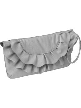 Women: Women's Ruffled Faux-Leather Wristlet Clutches - Pewter