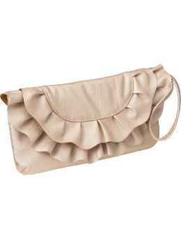 Women: Women's Ruffled Faux-Leather Wristlet Clutches - Rose Pink