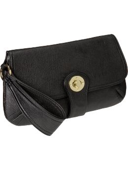 Women: Women's Faux-Leather Wristlet Clutches - Black Jack