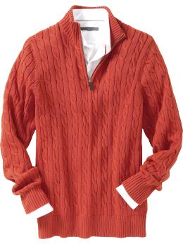 Men: Men's Half-Zip Cable-Knit Sweater - Ancho Chili