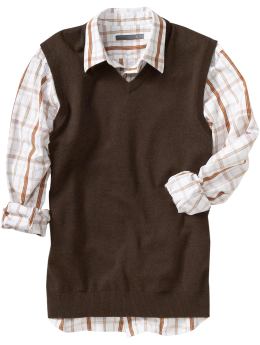 Men: Men's V-Neck Sweater Vests - Brown Heather