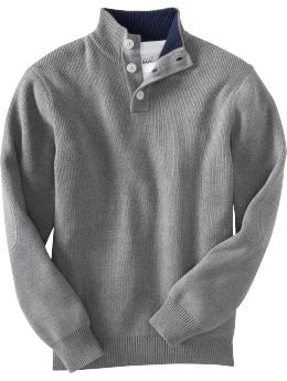 Men: Men's Buttoned Mock-Neck Sweaters - Heather Gray