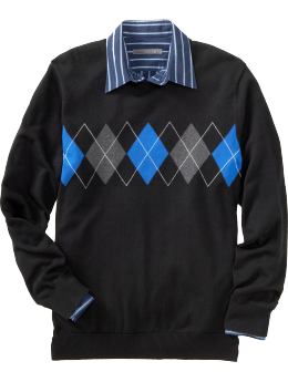 Men: Men's Argyle Crew-Neck Sweaters - Black Jack