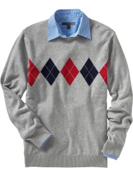 Men: Men's Argyle Crew-Neck Sweaters - Light Heather Gray