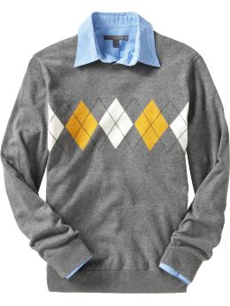 Men: Men's Argyle Crew-Neck Sweaters - Medium Heather Gray