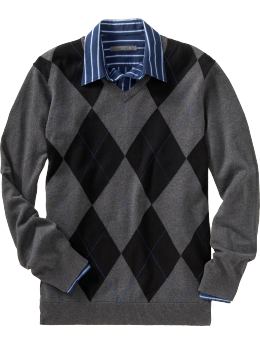 Men: Men's Argyle V-Neck Sweaters - Iron Gray Heather
