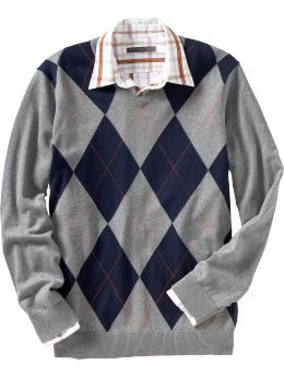 Men: Men's Argyle V-Neck Sweaters - Light Heather Gray