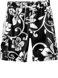 Men's Hibiscus-Print Cargo Swim Trunks