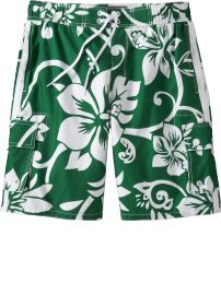 Men's Hibiscus-Print Cargo Swim Trunks