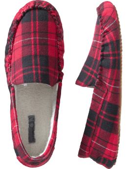 Men: Men's Plaid Flannel Slippers - Red Plaid