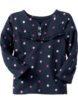 Baby Girls: Printed Ruffle-Yoke Tops for Baby - Blue Mosaic