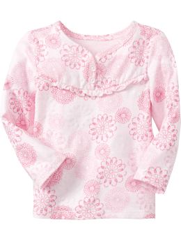 Baby Girls: Printed Ruffle-Yoke Tops for Baby - Pink Print